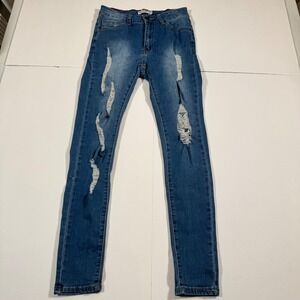 Vince Blue Co Womens Distressed Skinny Jeans Medium Wash Blue Size 5 VB-167MD